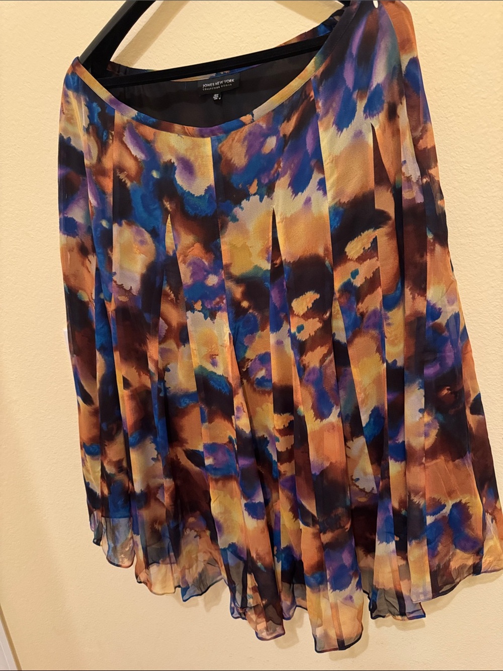 Jones New York Multicolor Pleated Midi Skirt - Blue, Brown, Yellow